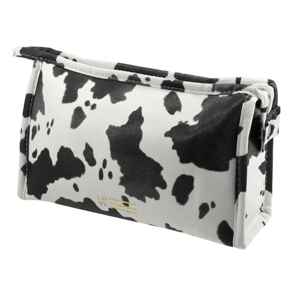 Faux Leather Travel Large Toiletry Makeup Organizer Bag Black White
